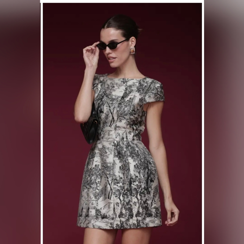 Avec Les Filles Black and Gray Toile Mini Dress "Toile Fit & Flare" Nwt Sz 6